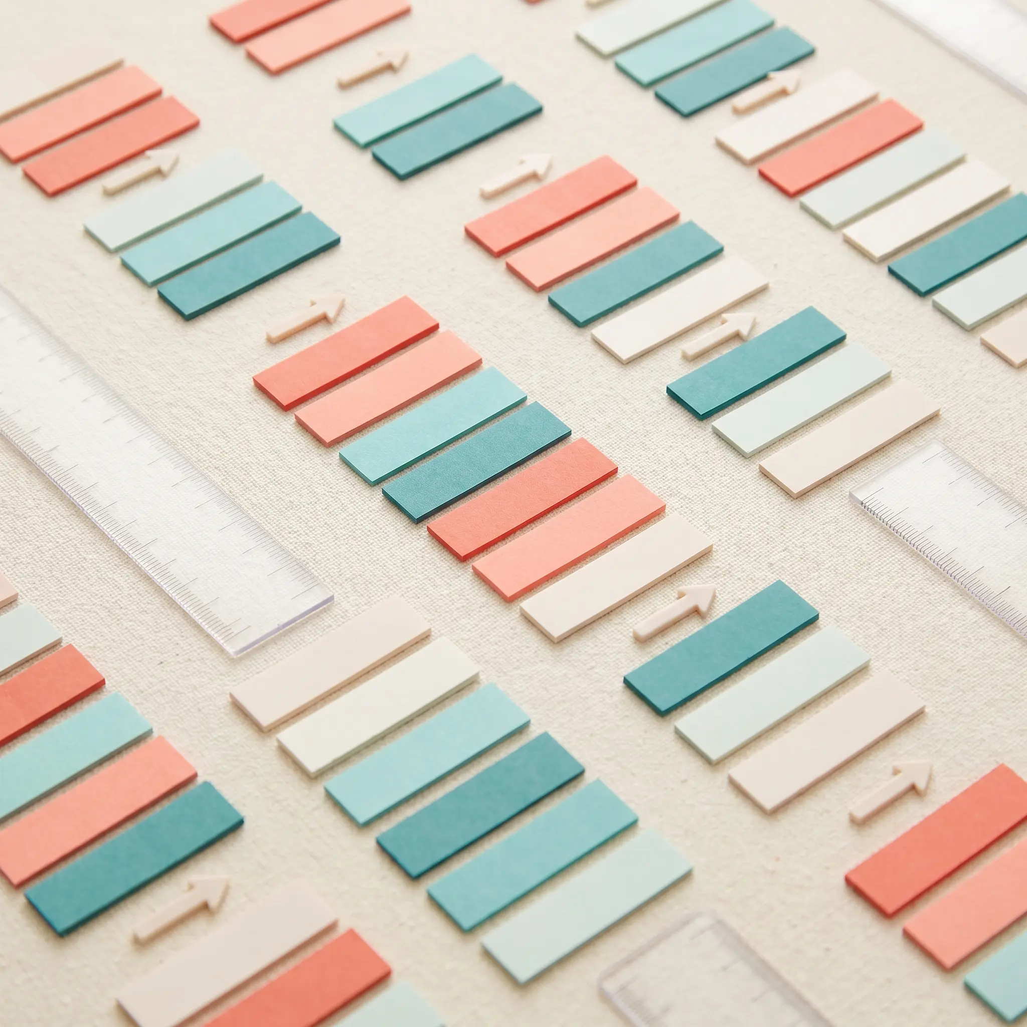 Urban cue strips and color tabs sorted for editorial comparison
